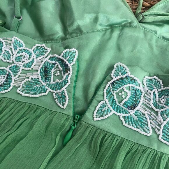 BCBG maxazria green silk beaded Y2K maxi dress - Picture 7 of 8